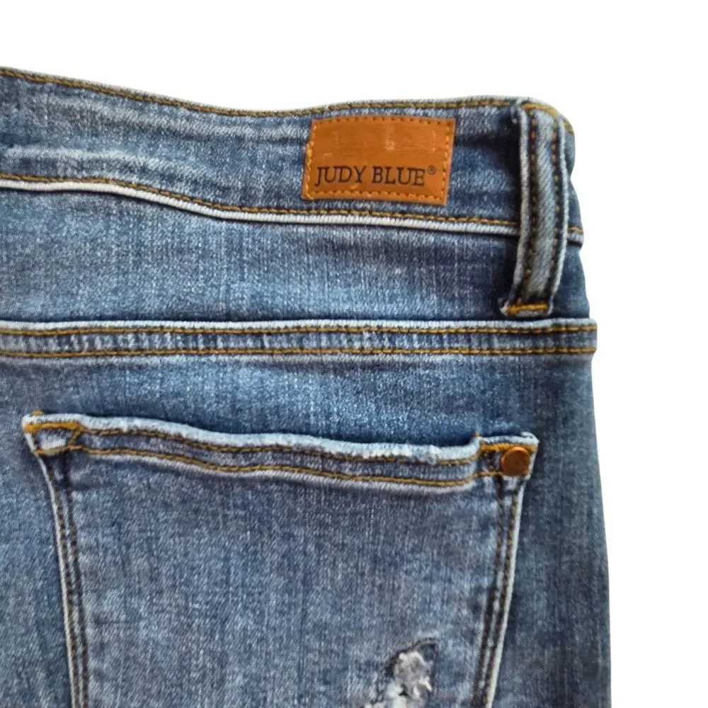 Judy Blue Mid Rise Patch Cut Off Shorts Sz 30 JB 15206 5